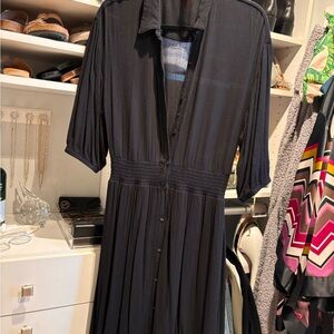 Z Supply Black midi dress with front buttons and elastic rooching at the waist